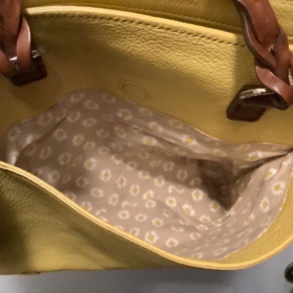 Brighton| Yellow Leather Handbag Embossed Flowers Tassels Casual Office Resort - Picture 11 of 15